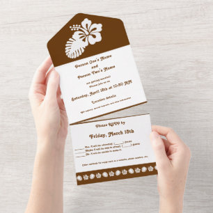 Invitación Todo En Uno Hibisco tropical en chocolate