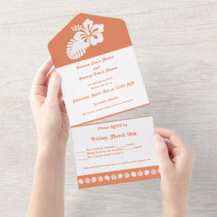 Invitación Todo En Uno Hibisco Tropical en Coral