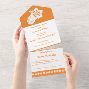 Invitación Todo En Uno Hibisco Tropical en Naranja
