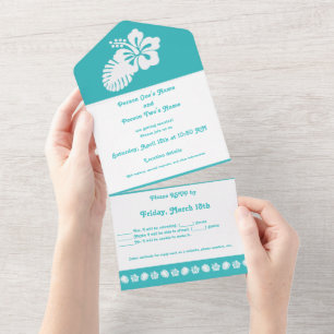 Invitación Todo En Uno Hibisco Tropical en Turquesa