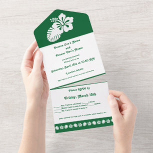 Invitación Todo En Uno Hibisco Tropical en Verde