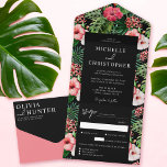 Invitación Todo En Uno Hibiscus tropical Boda moderno negro<br><div class="desc">Invitación todo en uno de los Bodas modernos de Hibiscus</div>