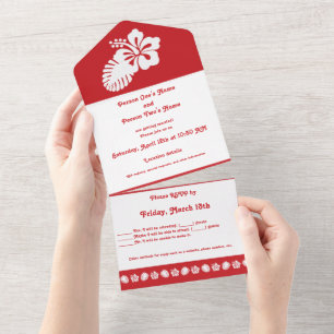 Invitación Todo En Uno Hibiscus tropical en cereza