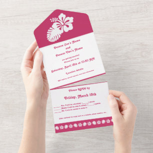 Invitación Todo En Uno Hibiscus tropical en frambuesa