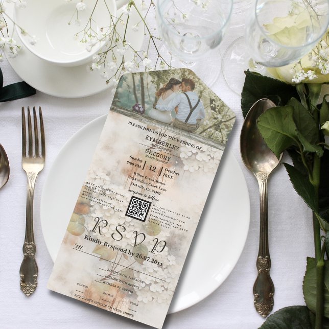 Invitación Todo En Uno Hidrangea blanca estilo acuarela Foto de código QR (Subido por el creador)