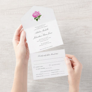 Invitación Todo En Uno Hidrangea blanca y rosa todo en uno