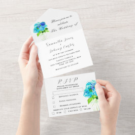 Invitación Todo En Uno Hidrangea Hidracusia Boda floral azul