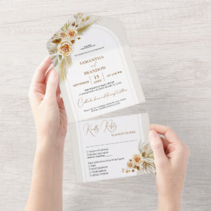 Invitación Todo En Uno Hierba de las Pampas tropical bohemio