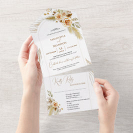 Invitación Todo En Uno hierba de las pampas tropical bohemio elegante bod