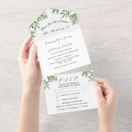 Invitación Todo En Uno Hierbas verdes acuarela vegetación Sage Thyme Boda