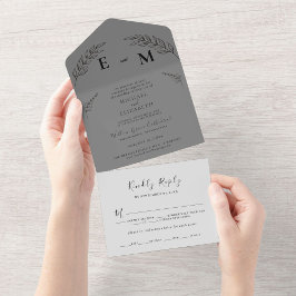 Invitación Todo En Uno Hoja mínima | Boda azul y blanco