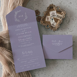 Invitación Todo En Uno Hoja mínima | Boda Lavender