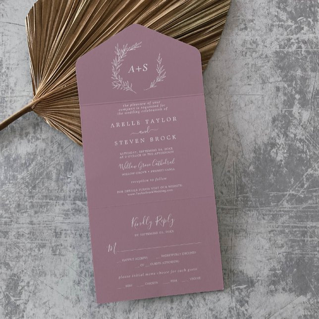 Invitación Todo En Uno Hoja mínima | Boda Mauve (Subido por el creador)