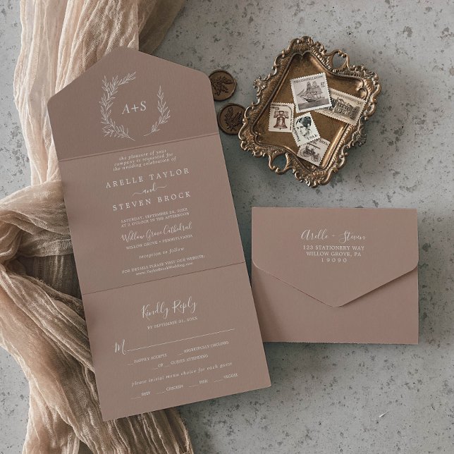 Invitación Todo En Uno Hoja mínima | Boda neutral (Subido por el creador)