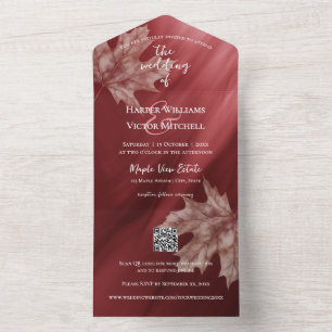 Invitación Todo En Uno hojas de arce énfasis degradado de marrón código Q
