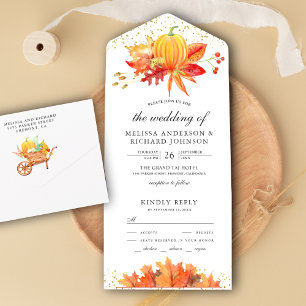 Invitación Todo En Uno Hojas de Arce Otoñales Rústicas Bodas de Calabaza
