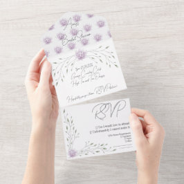 Invitación Todo En Uno Hojas de ducha para novias y Lotus rosa