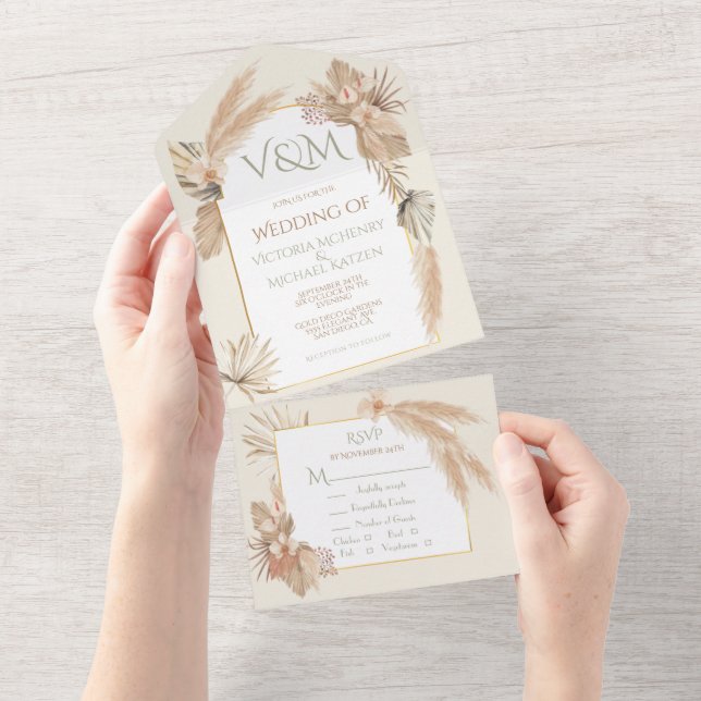 Invitación Todo En Uno Hojas de gramíneas y palmas con orquídeas Boda Al (desgarro)