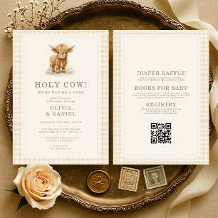 Invitación Todo en uno Holy Cow Ducha de Bebé a Cuadros para