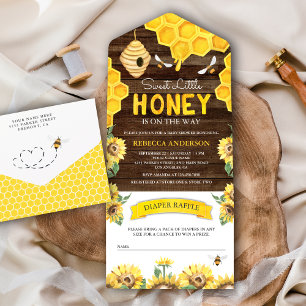 Invitación Todo En Uno Honeycomb Beehive Honey Bee Barn Wood Baby Shower