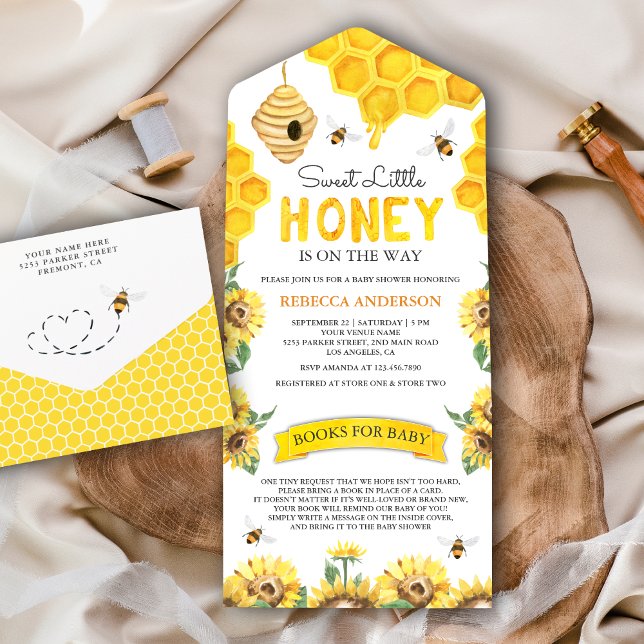 Invitación Todo En Uno Honeycomb Beehive Sweet Honey Bee Baby Shower (Subido por el creador)