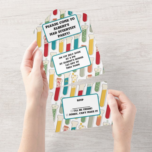 Invitación Todo En Uno Huella de Tubo de Prueba de Química Moderna de Mid (desgarro)