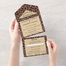Invitación Todo En Uno Huella leopardo Cheetah Brown Safari Animal Boda