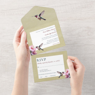 Invitación Todo En Uno Hummingbird e Hibiscus   Boda amarillo