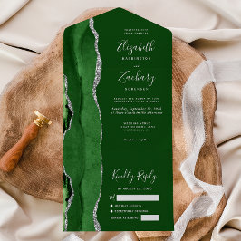 Invitación Todo En Uno Hunter Green Silver Agate Boda