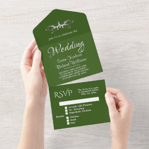 Invitación Todo En Uno Hunter Green y White Tri Fold w Rsvp