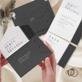 Invitación Todo En Uno ID1090 del Boda blanco y negro a medida
