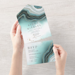 Invitación Todo En Uno ID825 Verde azulado del Boda Crystal Agate