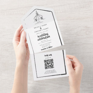 Invitación Todo En Uno Iglesia Dibujada a Mano Tradicional Caprichosa Bod