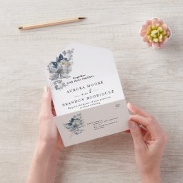 Invitación Todo En Uno Ilustración en Acuarela Rústica Arreglo Floral