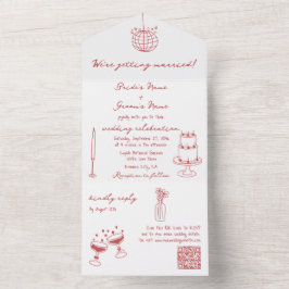 Invitación Todo En Uno Ilustraciones dibujados a mano Doodles Boda marrón