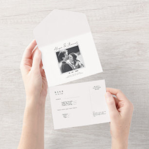 Invitación Todo En Uno imagen elegante en blanco y negro RSVP Boda Todo-i