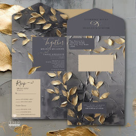 Invitación Todo En Uno Impasto de hoja de oro Noir