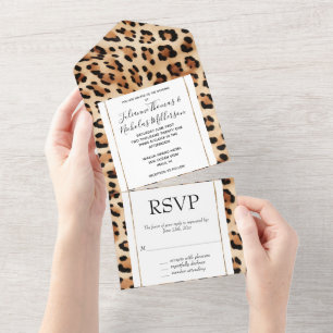 Invitación Todo En Uno Impresión de leopardo de crema marrón de moda