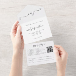 Invitación Todo En Uno Iniciales Código QR Elegante Script Cualquier Colo