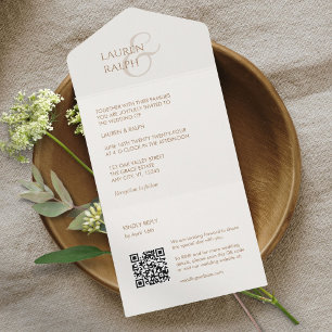 Invitación Todo En Uno Iniciales del Monograma de Taupe y Marfil de moda