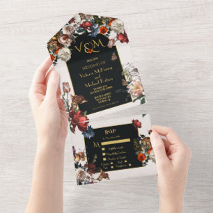 Invitación Todo En Uno Iniciales Florales de Boda Rembrandt Moody