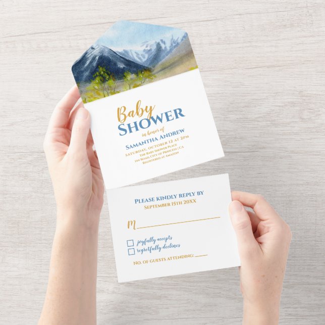 Invitación Todo En Uno Inspirador paisaje acuático Baby Shower (desgarro)