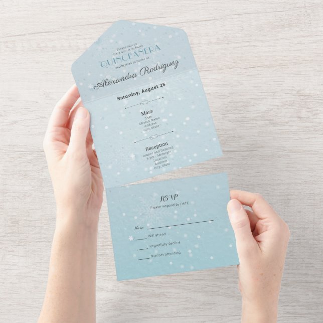Invitación Todo En Uno Invierno azul helado en París (desgarro)
