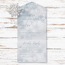 Invitación Todo En Uno Invierno Azul y Blanco Nieve Moderna Tres Cenas