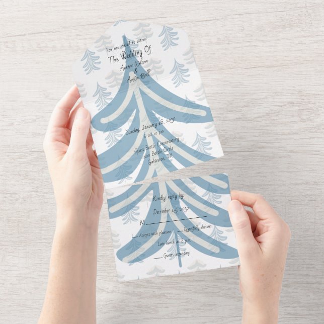 Invitación Todo En Uno Invierno Dusty Blue Floral Invierno Todo En Uno (desgarro)