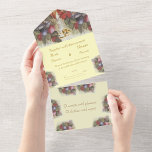Invitación Todo En Uno Invierno floral y campanas de navidades<br><div class="desc">Poinsettia roja floral clásica con hojas verdes. Las campanas de Navidades sombreadas grises y más adornos; los anillos bodas están en el centro del diseño. Cambie o añada sus datos para adaptarlos a sus necesidades.</div>