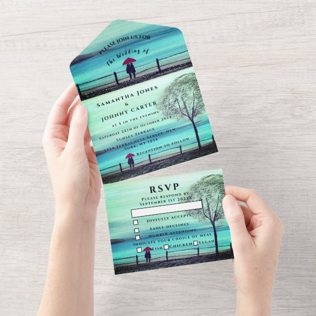 Invitación Todo En Uno Invierno Rústico Pareja De Madera Birch País Todo  (desgarro)