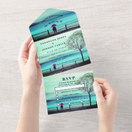 Invitación Todo En Uno Invierno Rústico Pareja De Madera Birch País Todo 