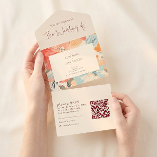 Invitación Todo En Uno Invitación a la boda en flores pastel y RSVP