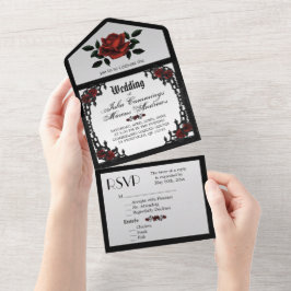 Invitación Todo En Uno Invitación a la boda gótica de plata en el cuarto 